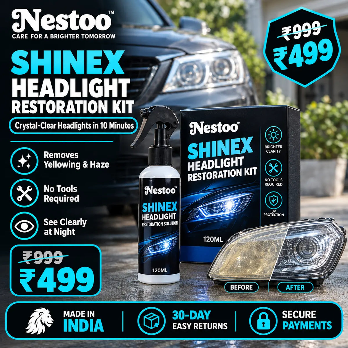 Nestoo™ ShineX Headlight Restoration Kit 🔥Festive Sale🔥